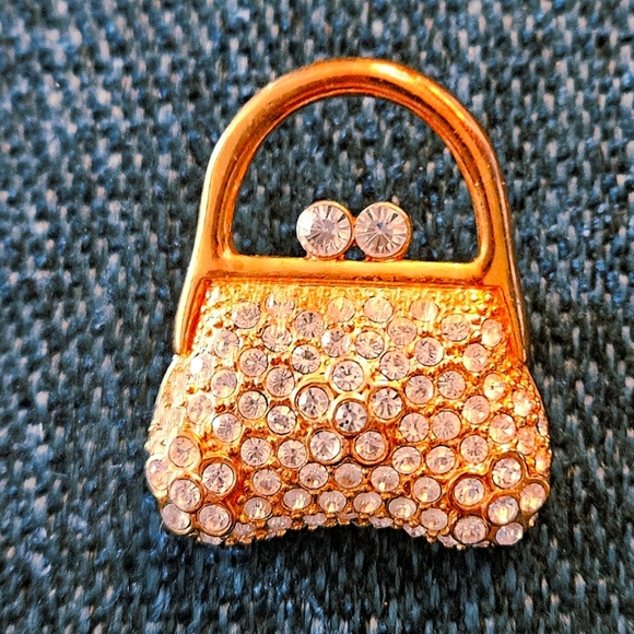Source Unknown Jewelry - Small Gold and Crystal Purse Pin